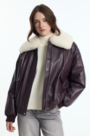 утепленный кожаный бомбер - верхняя одежда снежная королева 