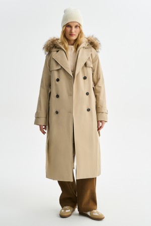 утепленный тренч с капюшоном - женские пальто и плащи нейлоновые 