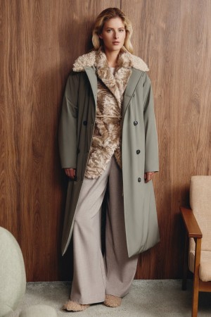 утепленный тренч - женские пальто и плащи зеленые 