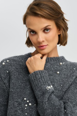 вязаный джемпер с декором - женские джемперы из спандекса 