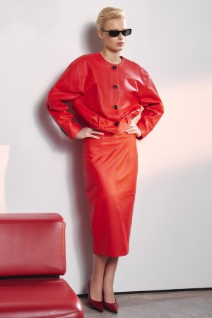 жакет из натуральной кожи - женские жакеты с круглым вырезом 