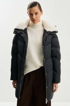 зимнее пальто с меховой отделкой фотография