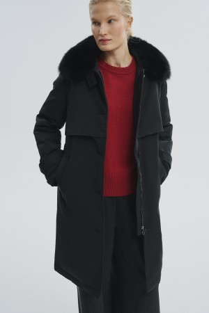 зимнее пальто с меховой отделкой фотография