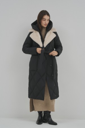 зимнее пальто с отделкой меховой тканью - женские пальто меховые 