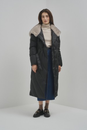 зимнее пальто с отделкой меховой тканью - женские пальто меховые 