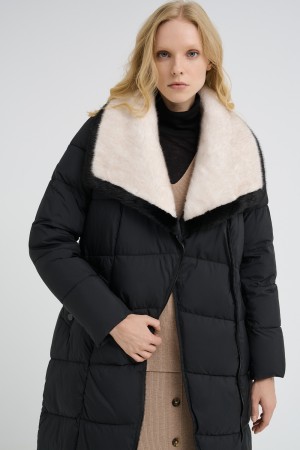 зимнее пальто с отделкой меховой тканью - верхняя одежда из спандекса 
