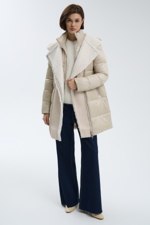 зимняя куртка с отделкой меховой тканью - женские куртки и пуховики молочные 