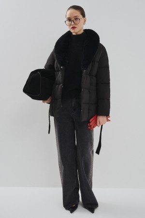 зимняя куртка с поясом фотография