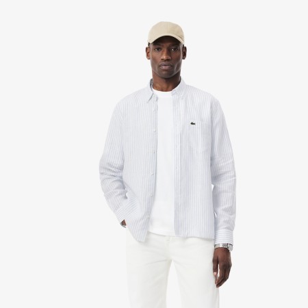 мужская льняная рубашка  в полоску - мужские рубашки lacoste 