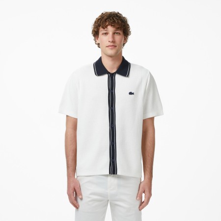 мужская вязанная рубашка  с коротким рукавом - одежда lacoste 