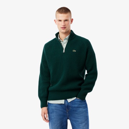 мужской свитер  из овечьей шерсти на молнии - одежда lacoste 