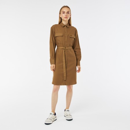 платье  стандартного кроя с длинными рукавами и поясом - женские платья lacoste 