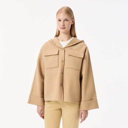 женская куртка  из овечьей шерсти - верхняя одежда lacoste 