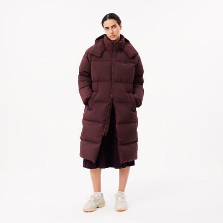 женский длинный пуховик  с капюшоном - женская верхняя одежда lacoste 