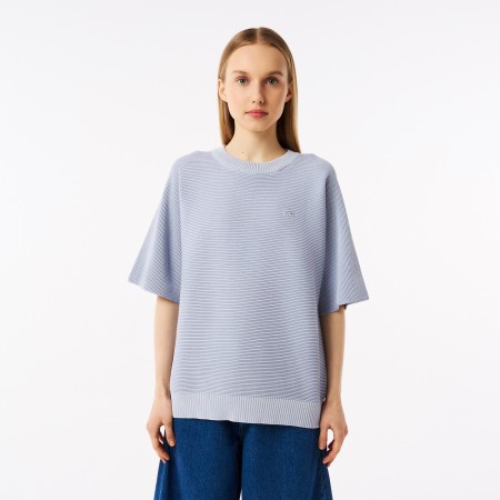 женский вязаная футболка  оверсайз с коротким рукавом - футболки lacoste 