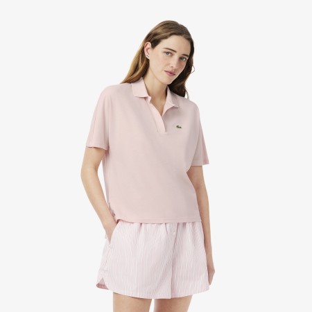 поло женская рубашка-поло lacoste из струящегося хлопка свободного кроя - одежда, обувь и аксессуары розовая 